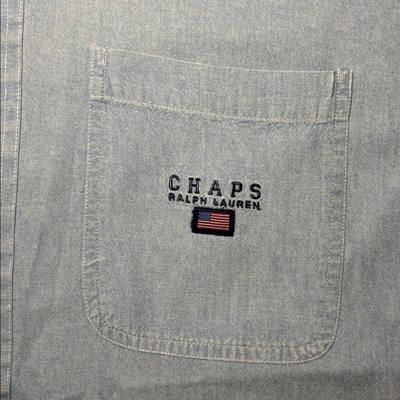 Vintage Chaps Ralph Lauren men’s short sleeve light wash denim Button-Down Shirt - Picture 2 of 12